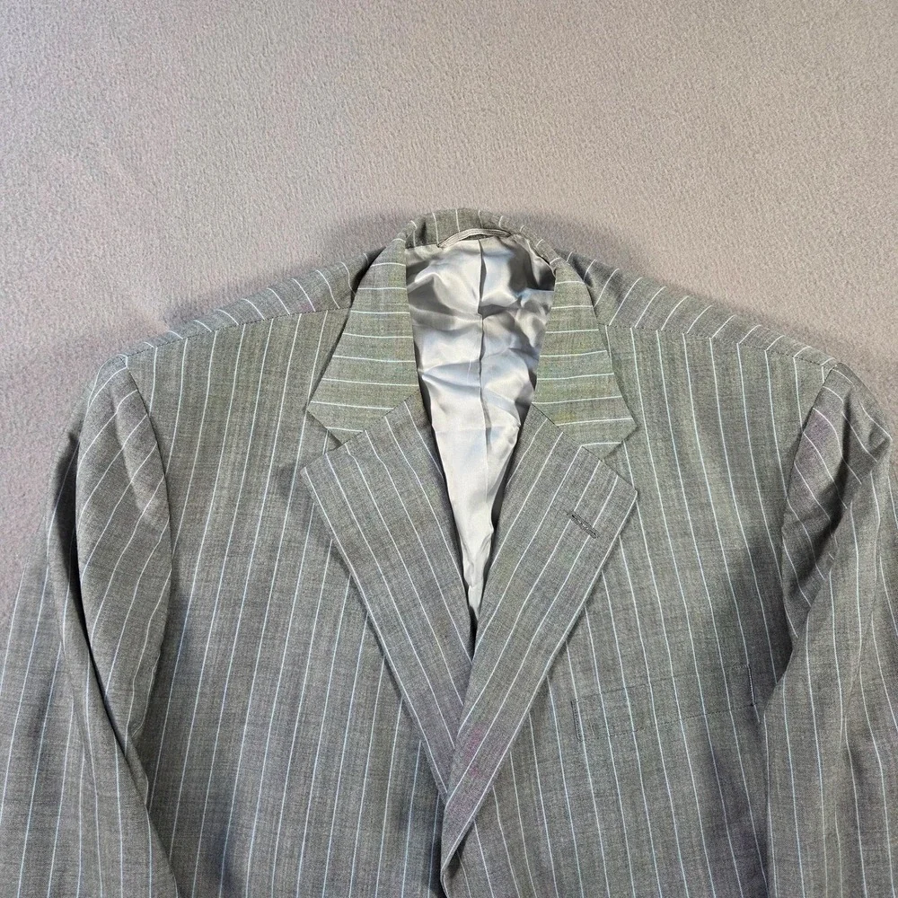 Holland & Sherry Blazer Mens 44L Grey Pinstripe Sport Coat Tom James Fil A Mano